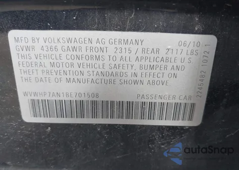 2011 Volkswagen Cc Lux из США, поврежденный, VIN WVWHP7AN1BE701508